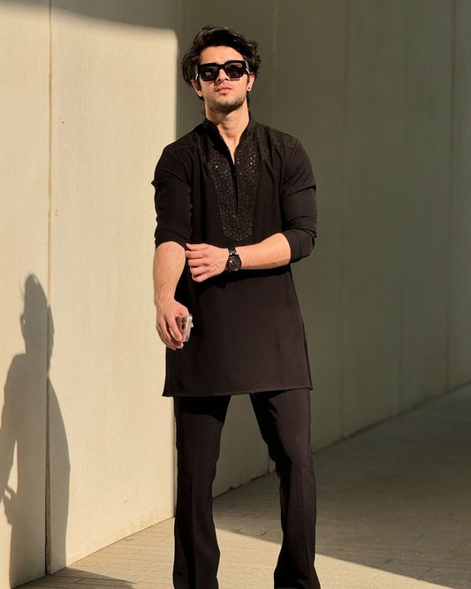 BLACK NECK EMBRODERIED KURTA AND PAJAMA
