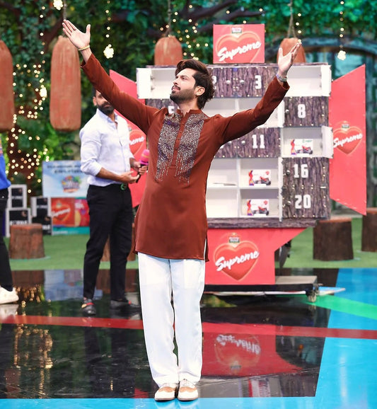 REDWOOD NECK EMBROIDERED MEN'S KURTA WITH PAJAMA SET