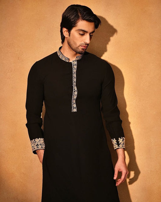Black Embroidered Work Kurta With Paijama