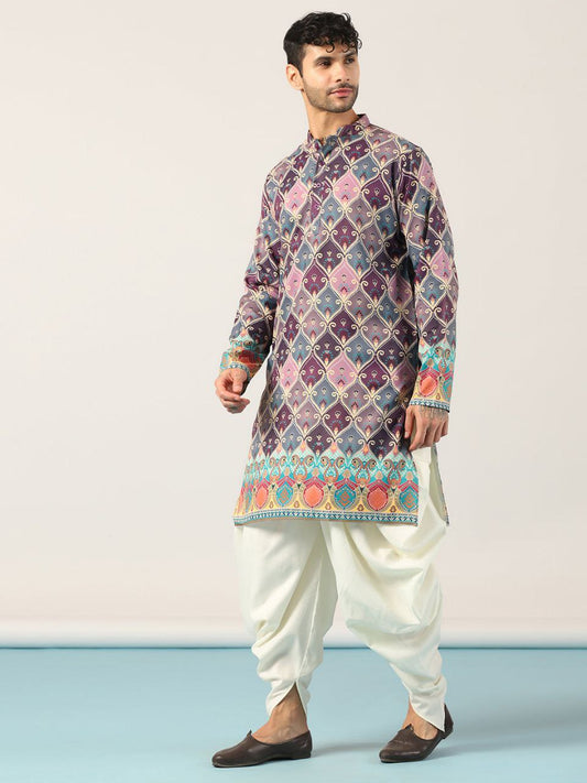 GREY PINK PRINTED KURTA AND PATIYALA SET