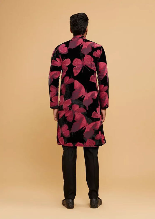 RED BUTTER FLY PRINTED KURTA SET