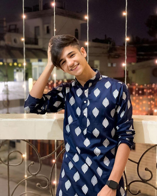 BLUE EMBROIDERY WORK KURTA, PAJAMA STE