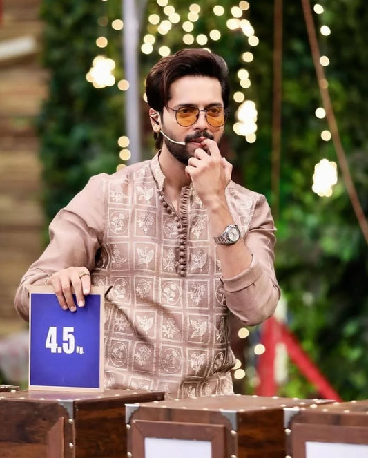 OYSTER PINK Embroidered Work Men's Kurta with Pajama