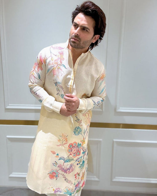 FLORAL HAND PRINTED KURTA WITH PAJAMA SET