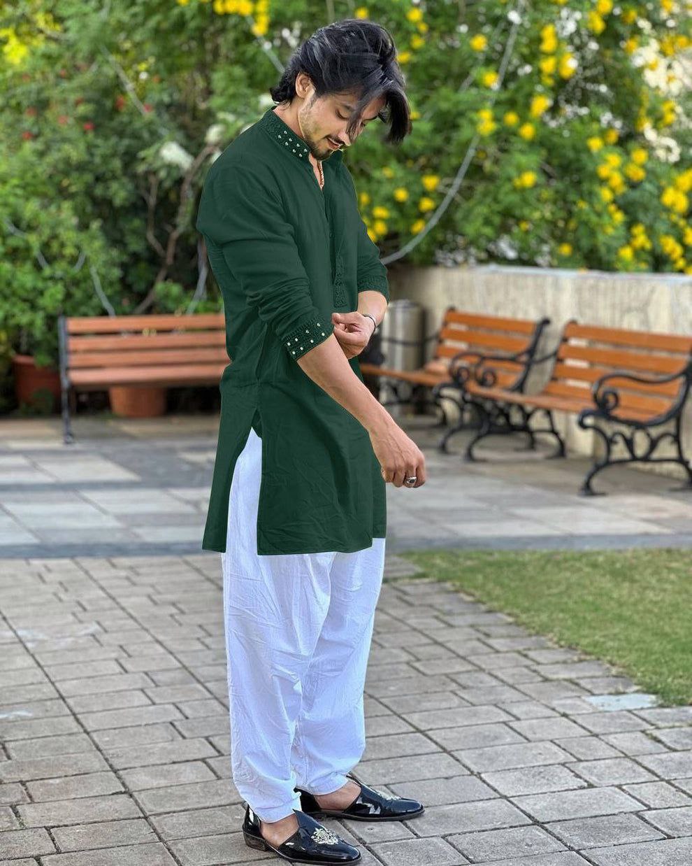 PALM GREEN MIRROR EMBROIDERY KURTA AND PATIYALA