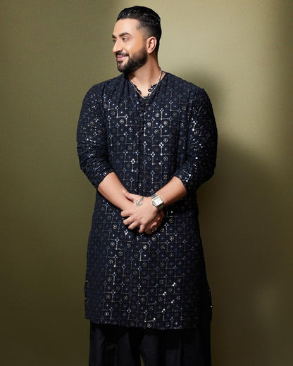 ALI BLACK MIRROR WORK KURTA AND PAJAMA