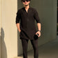 BLACK NECK WORK KURTA AND PAJAMA