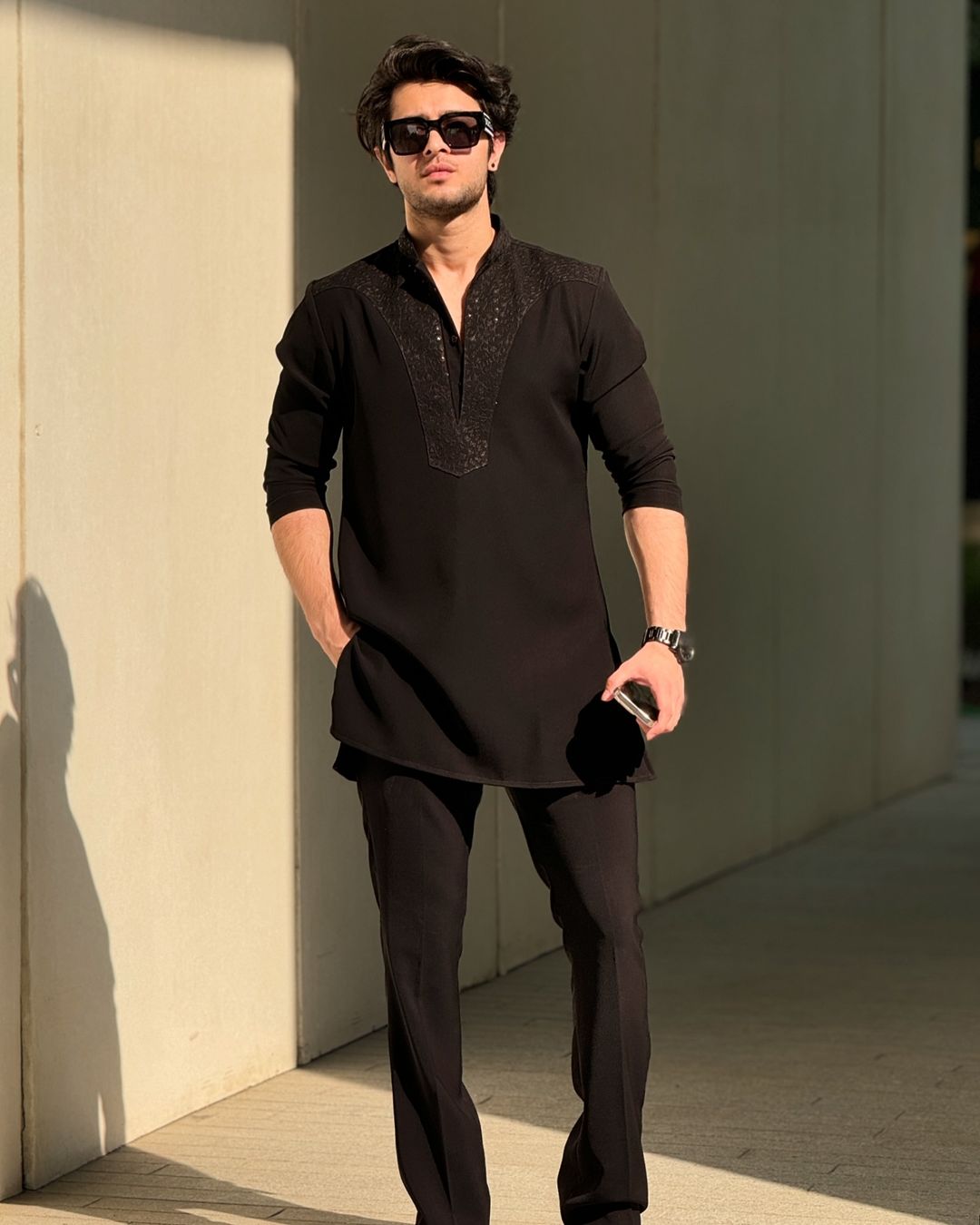 BLACK NECK WORK KURTA AND PAJAMA