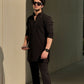 BLACK NECK WORK KURTA AND PAJAMA