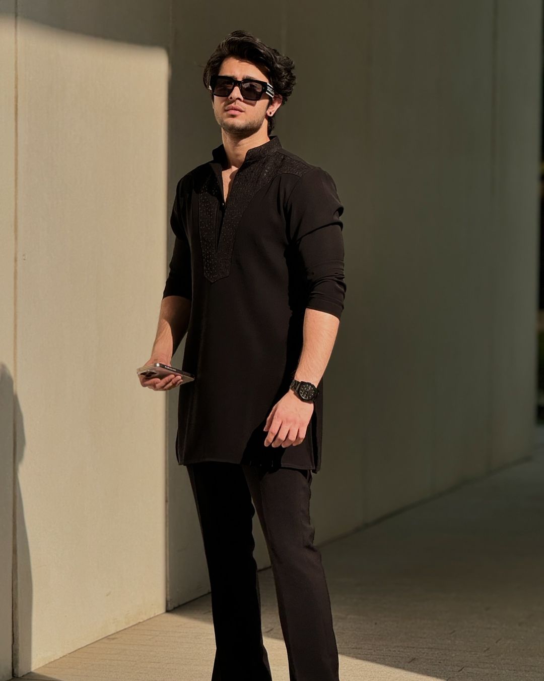 BLACK NECK WORK KURTA AND PAJAMA