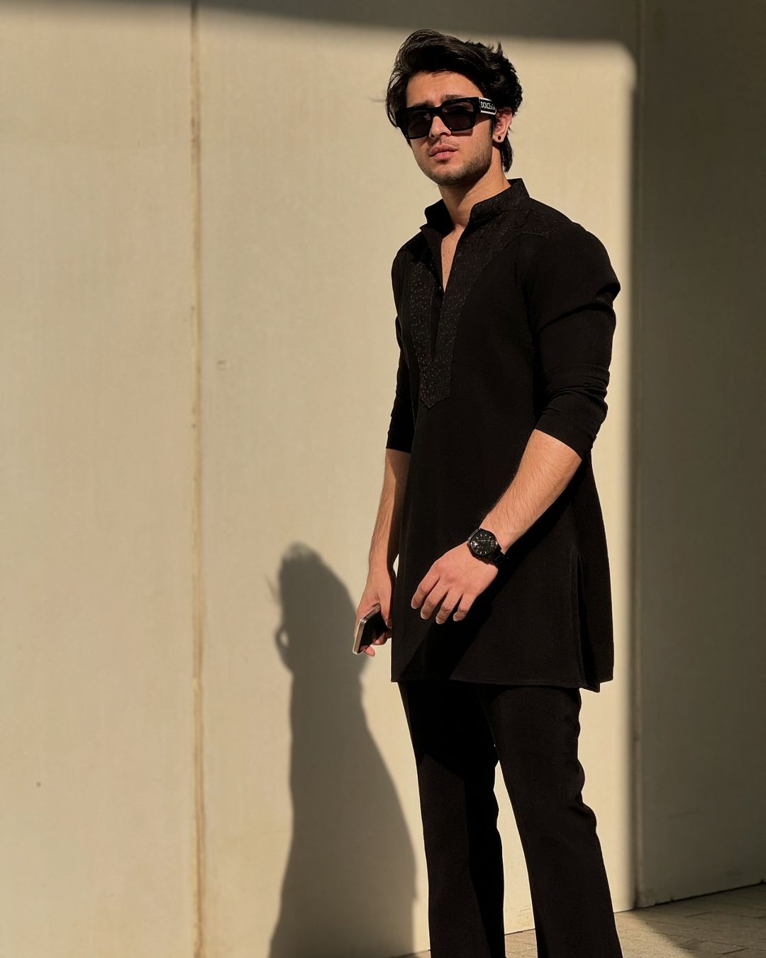 BLACK NECK WORK KURTA AND PAJAMA