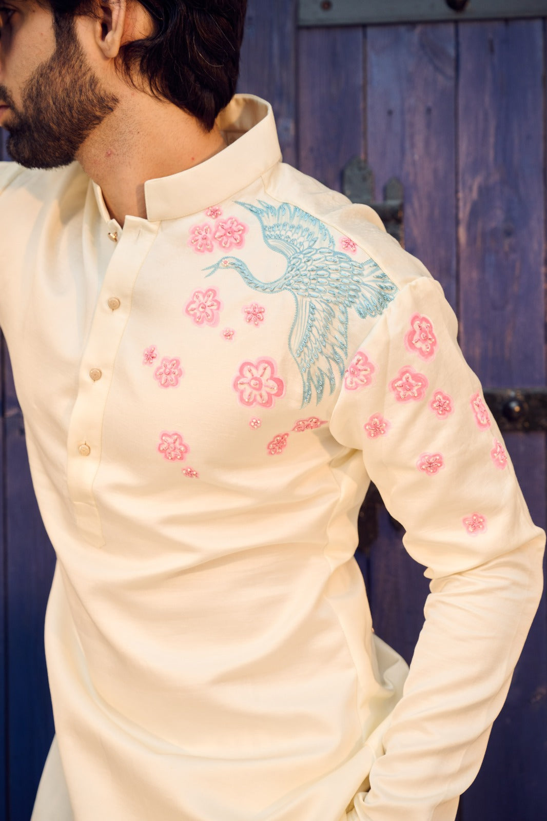 PEACH PUFF BIRD KURTA AND PAYJAMA
