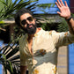 YELLOW CHANDERI PRINTED KURTA PAJAMA SET FOR MEN'S