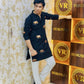 Blue Charcoal ELEPHANT Embroidered Work Men's Kurta with Pajama