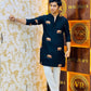 Blue Charcoal ELEPHANT Embroidered Work Men's Kurta with Pajama