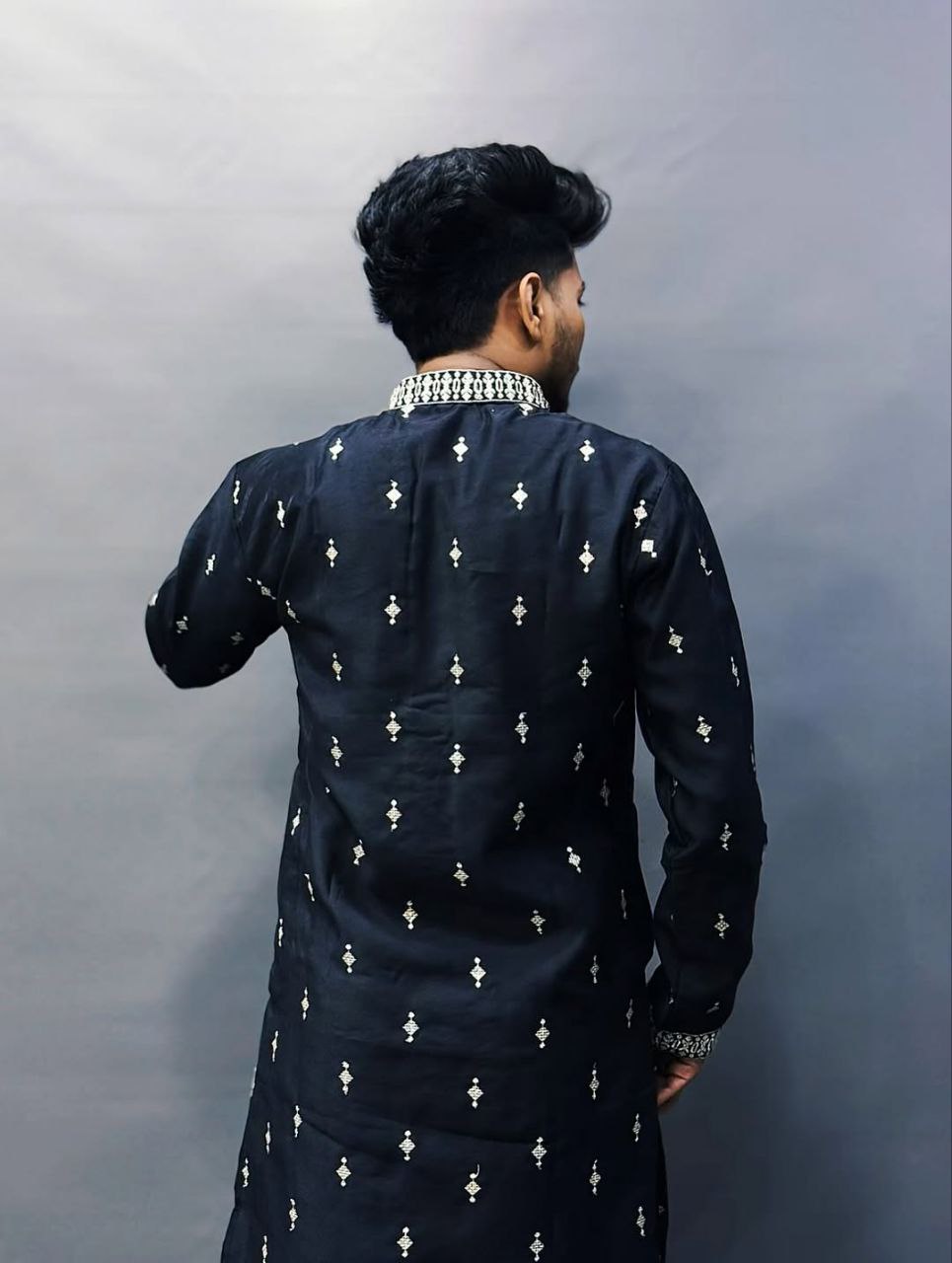 Black Embroidered SEQUIN WORK Men's Kurta with Pajama