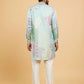 POWDER ASH PRINTED WORK KURTA PAJAMA SET FOR MEN'S