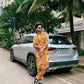 YELLOW AND RED FLOWER PRINTED WORK KURTA PAJAMA SET FOR MEN'S