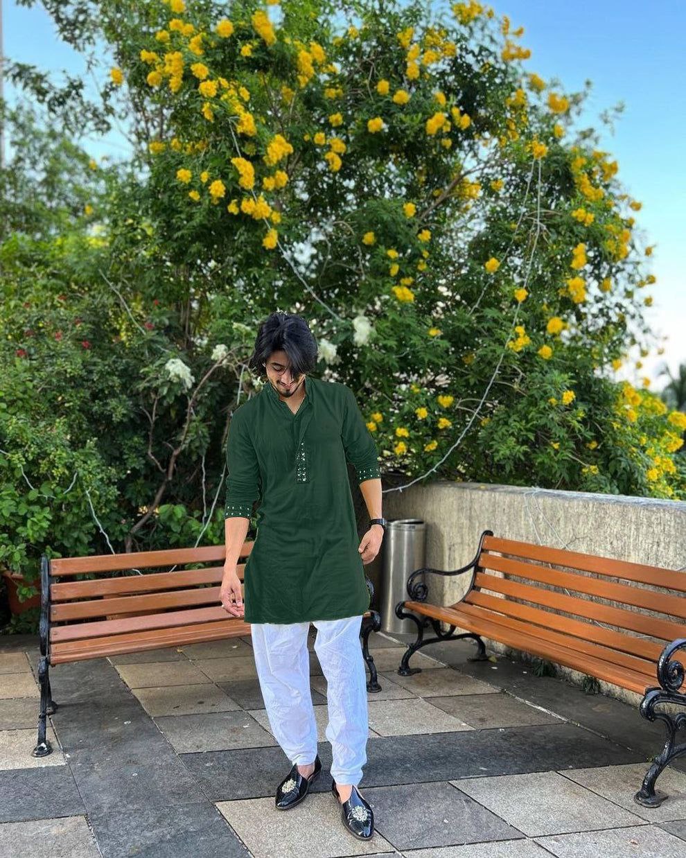 PALM GREEN MIRROR  EMBROIDERY KURTA AND PATIYALA